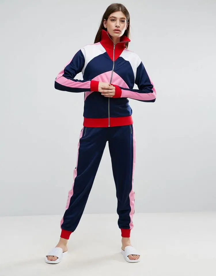 New Design Funnel Neck Custom Women's Tracksuit Top With Colour Block ...