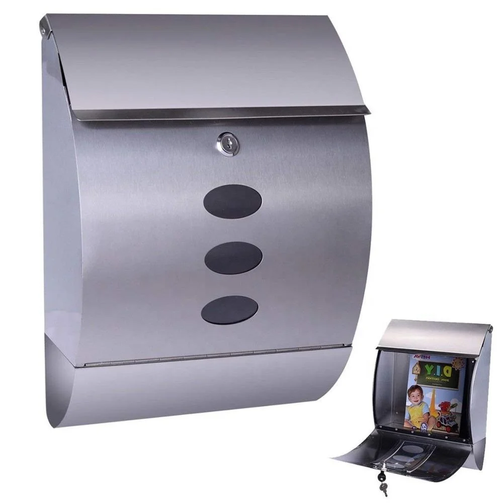 

Home use stainless steel wall mounted security mailbox with newspaper holder for outdoor garden, Black, silver, white, etc.