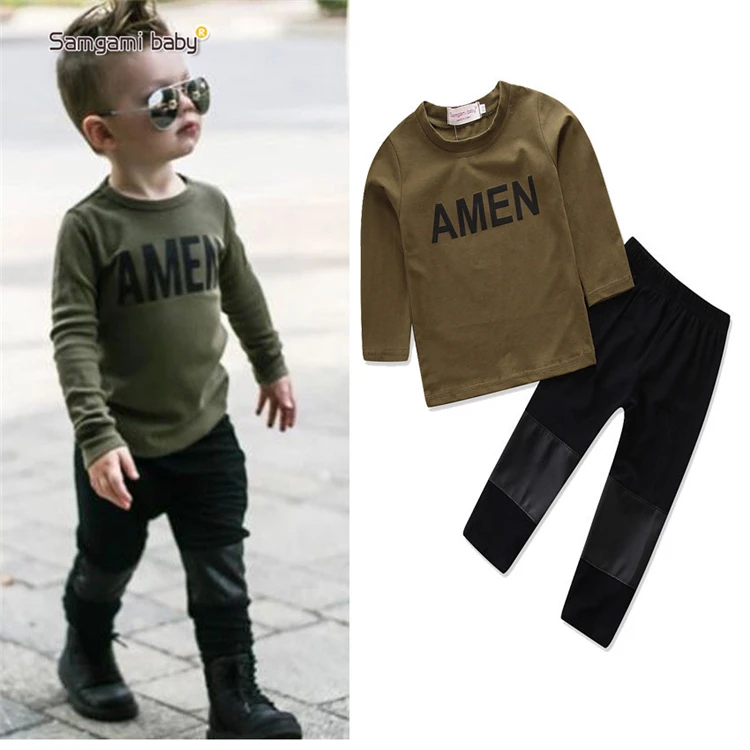 

17967 casual children's wear ins explosion letter jacket and pants 2 sets of boys autumn suits, Black