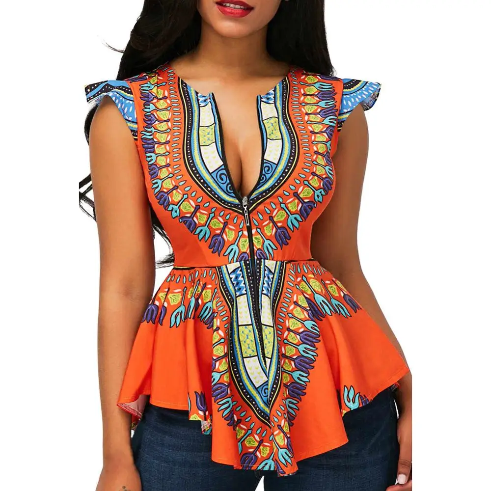 

Sexy Print Tunic Ladies Blouses For Women And Girls, Black
