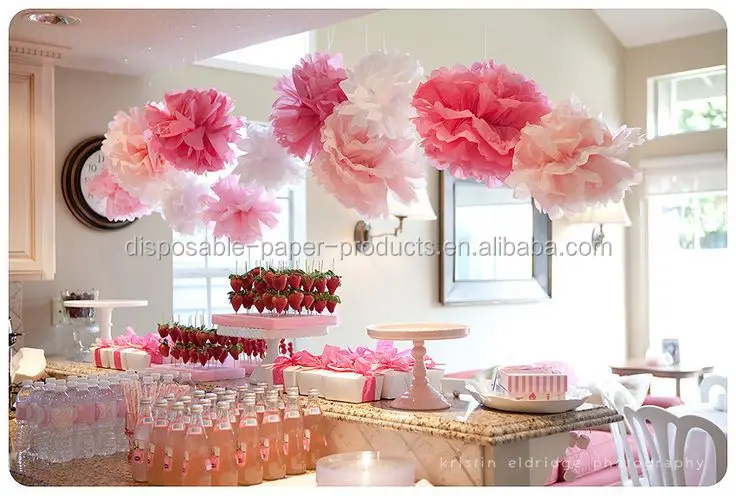 Girls Birthday Party Ideas Backdrop Hanging Tissue Paper Pom Pom