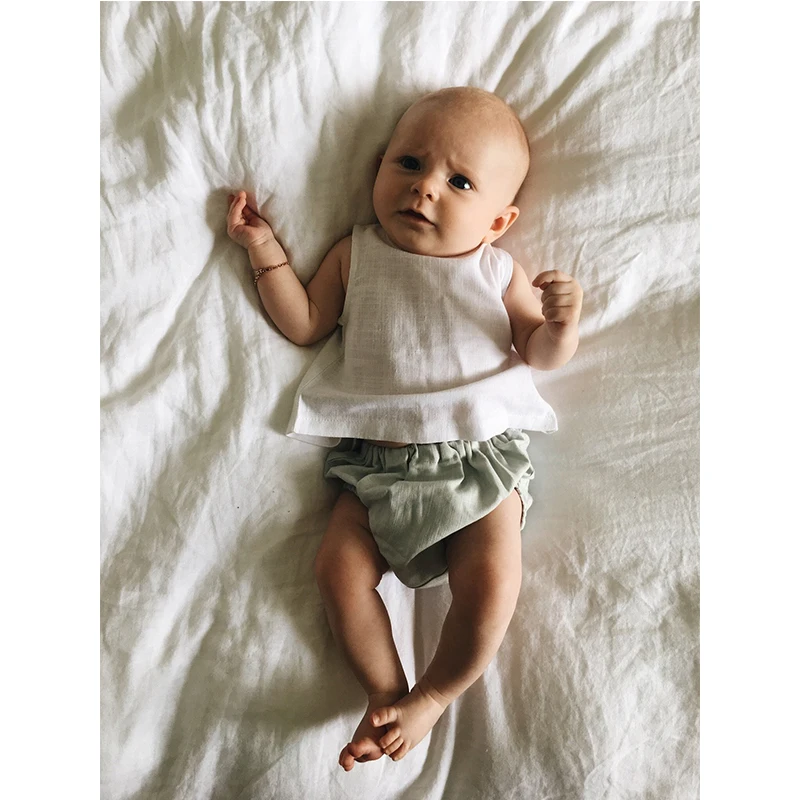 

linen style lovely baby romper wholesale baby summer comfortable romper baby linen clothing romper, N/a