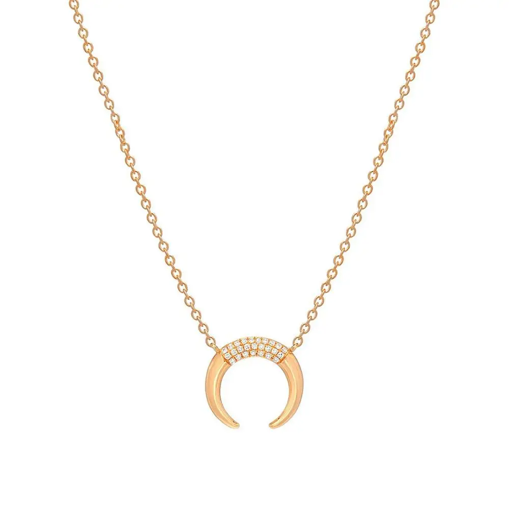 

925 silver plated gold jewelry diamond horn zircon moon necklace