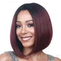 

Cheap Women Silky Straight Wave Bob Head Wig Black Wine Red Dark Brown Short Hair Synthetic Fiber Wigs