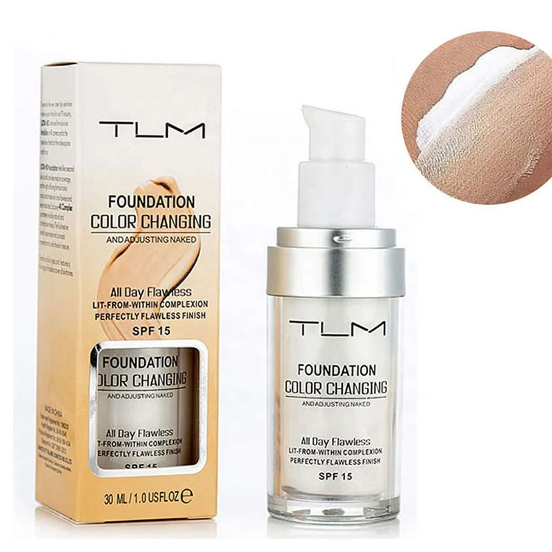 

TLM 30ML Magic Color Changing Liquid Foundation Makeup Base Nude Face Cover Concealer Makeup Skin Tone Foundation, White