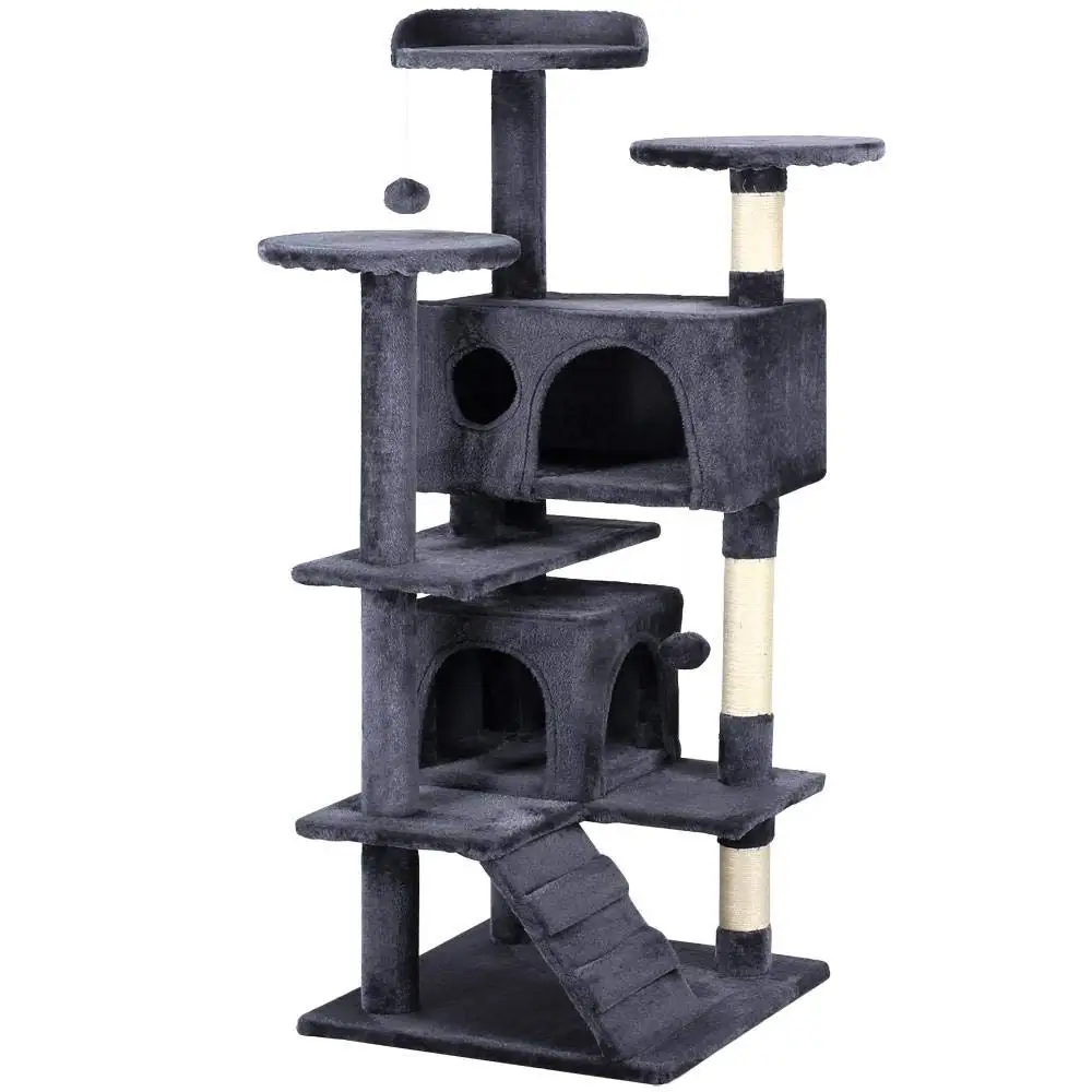 

Modern luxury large cat climbing scratcher tree tower,wood cat tree parts, Beige, chocolate, grey