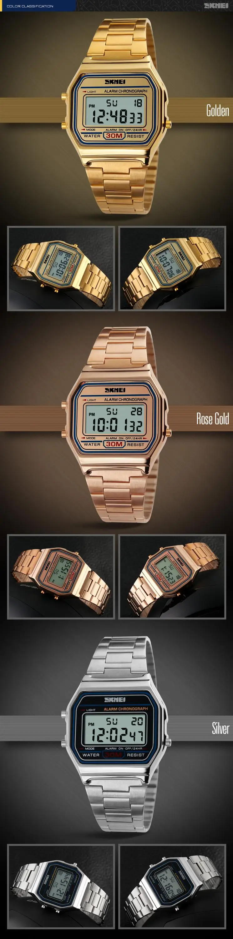 SKMEI 1123 Classic Men LED Digital Watch Waterproof Stainless Steel Electronic Wrist Watches