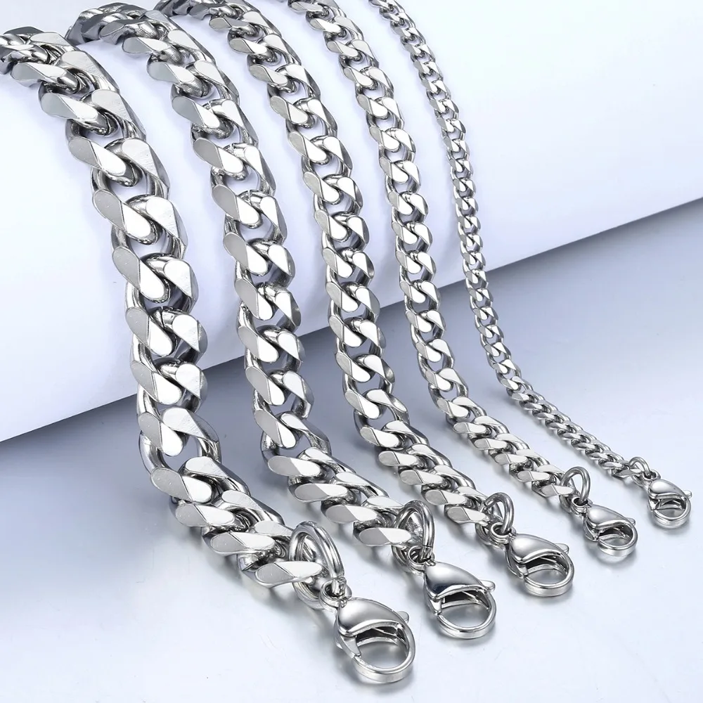 

2019 Y&R4 -11mm Men's Bracelets Silver Stainless Steel Curb Cuban Link Chain Bracelets For Men Women Wholesale Jewelry Gift, Custom