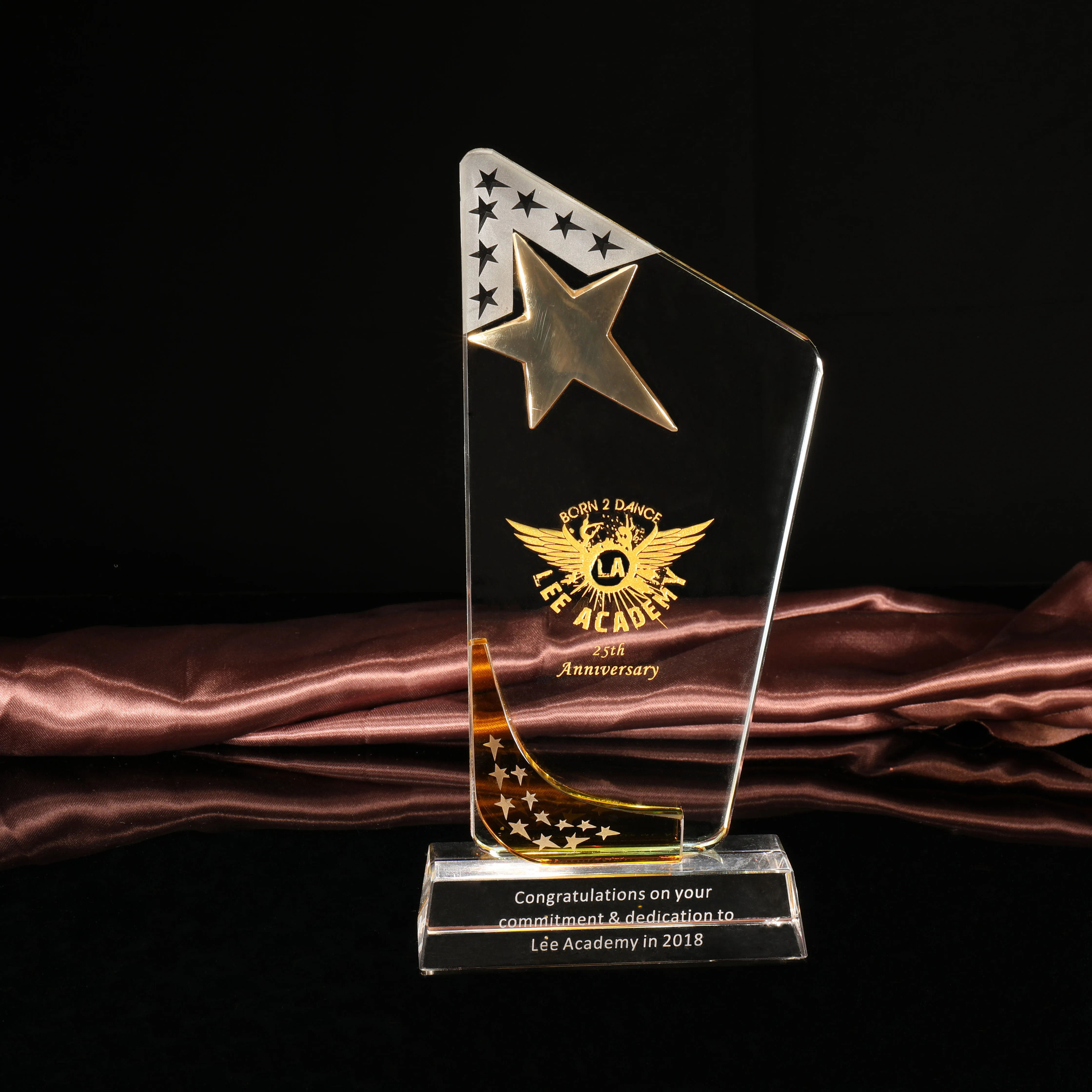 Mhnj00305 Wholesale Crystal Trophy Metal Star Plaque Crystal Awards