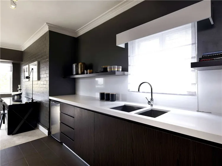 Gentle man cooking house design black solid wood kitchen cabinet 