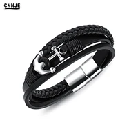

New Anchor Design Stainless Steel Charm Leather Bracelet Men Jewelry