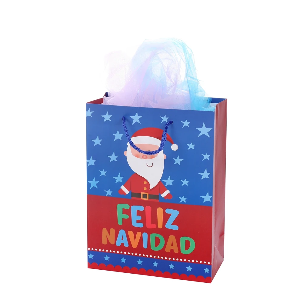 Low Price Fancy Blue Large Capacity Christmas Paper Bag With Cartoon Characters