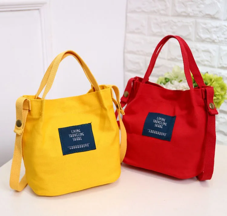 

Hot Sell Women Canvas Bucket Bag Long Strap Handbag Shopping Bag, Black, yellow