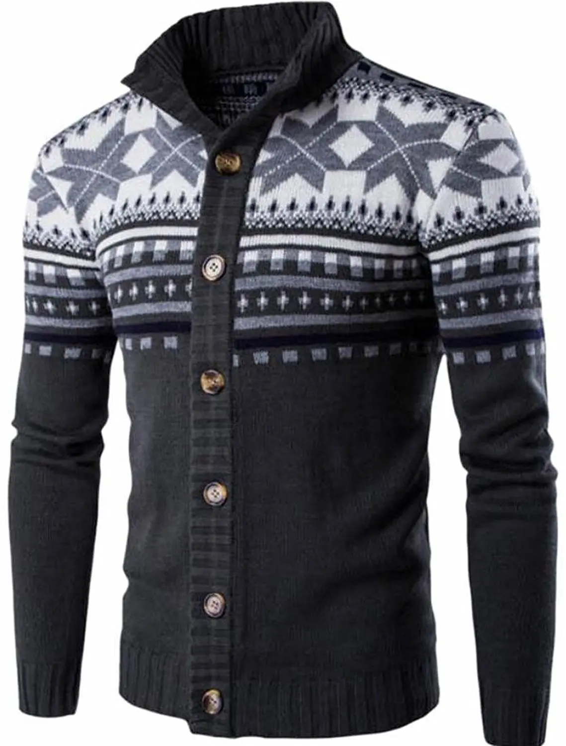 FLCH+YIGE Mens Autumn Color Block Knitted Long Sleeve Crew Neck Pullover Sweaters