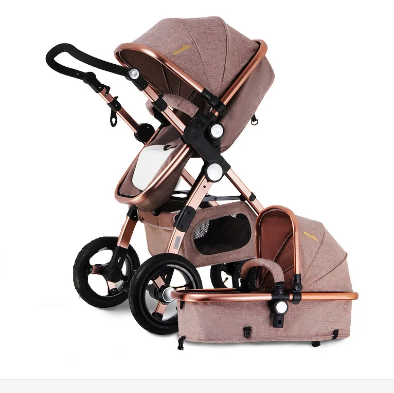 3 In 1 High View Luxury Infant Baby Stroller Four Wheel Folding Travel System with Car Seat Cradle Sleeping Basket Stroller Pram