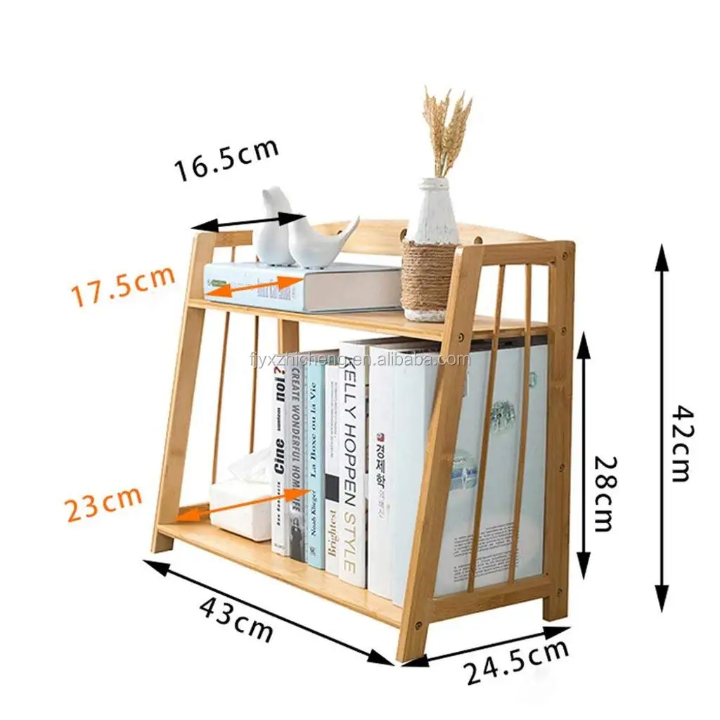 Wholesale Bamboo Desktop Bookshelf 2layer Countertop Bookcase Display