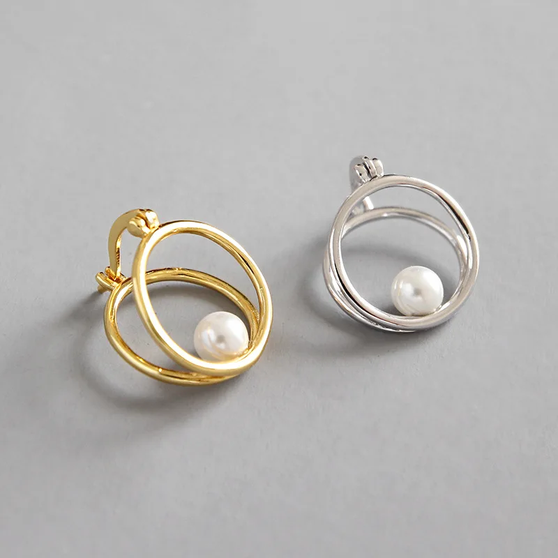 

Korean Geometrical irregular imitation Pearl Silver earrings for women