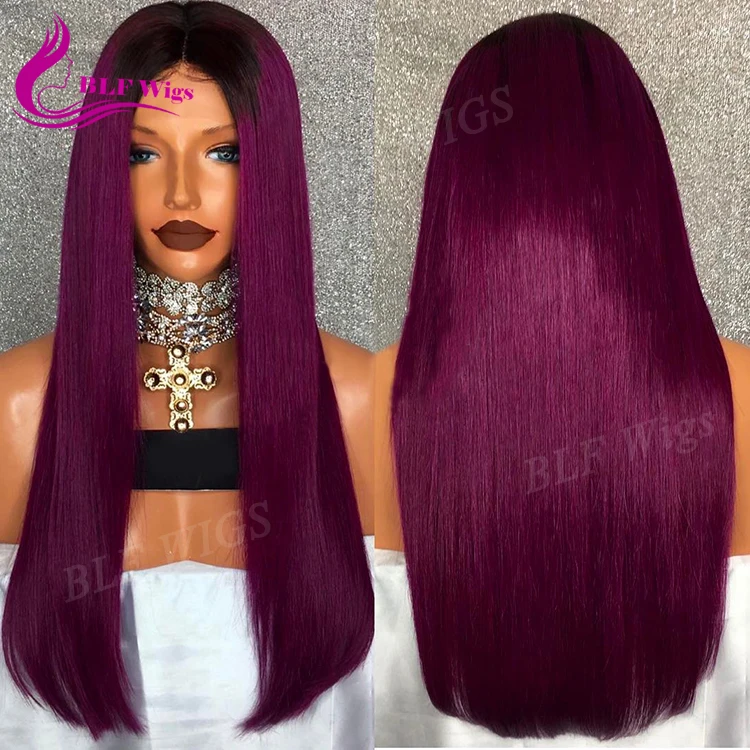 

1b Purple Ombre Color Peruvian Hair Wig Glueless Human Hair Full Lace Wig