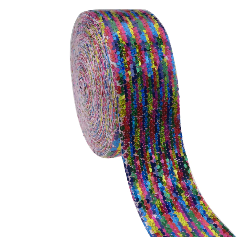 

3'75mm Rainbow to Pink Spangle Reversible Sequin Fabric Ribbon for Dress Bows Decoration Accept Customized Order, Customized or 196