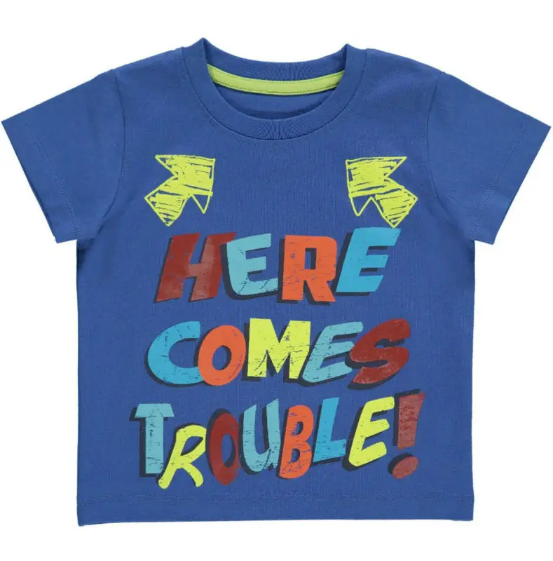 Boys Here Comes Trouble Slogan Printed Kids T Shirt In Blue - Buy Kids ...