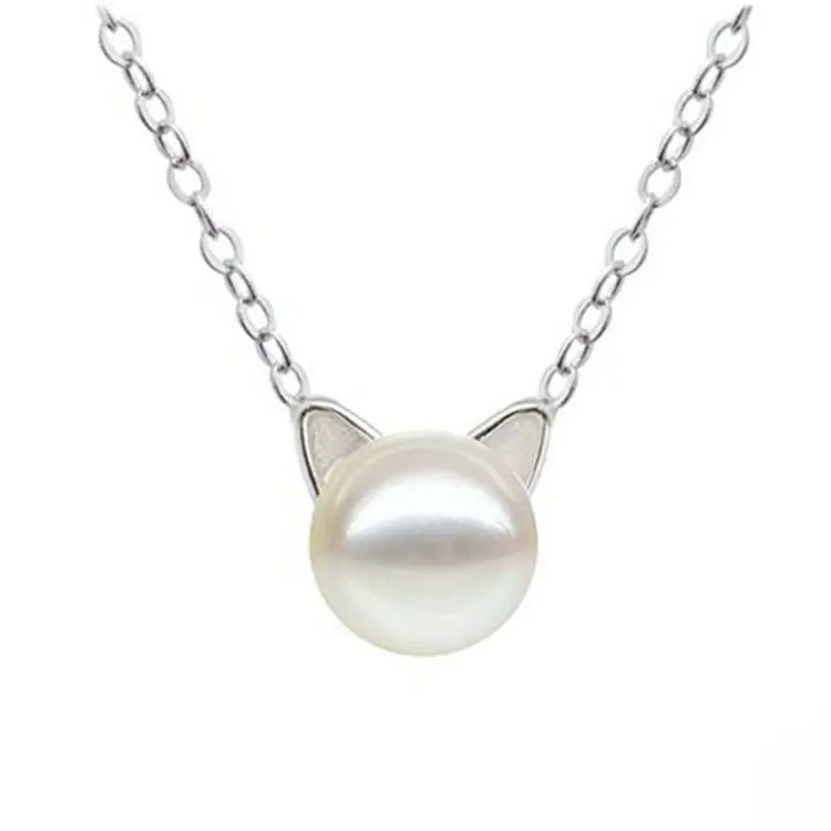 

Pearl Valentines Delicate Sterling Silver Animal Cat Head Necklace, Picture