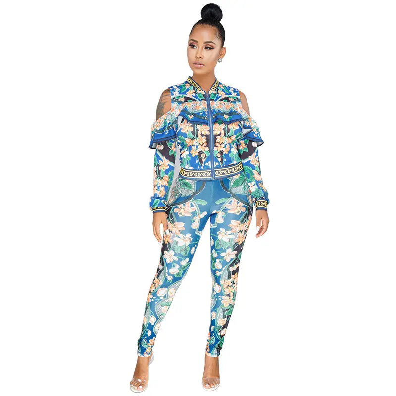 

Casual Print Cold Shoulder Two-Piece Outfits