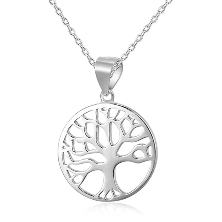 

POLIVA Hot Seller Simple Design Plain Silver 925 Jewelry Thriving Family Tree of Life Necklace Pendant, White