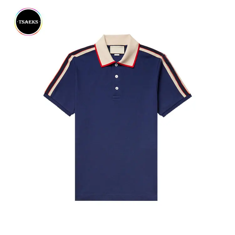 

2019 Fashion cotton pique in stock knit logo tape stripe hip hop men polo shirt