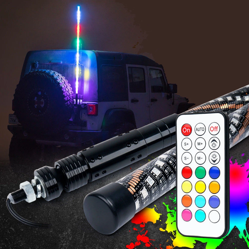 Factory wholesale waterproof led rgb spiral light whip with wireless remote control