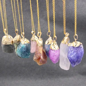 Copper Alloy Jewelry Irregular Colorful Necklace Chain Nature Stone Jewellery Natural Crystal Stone Pendant Necklace For Women