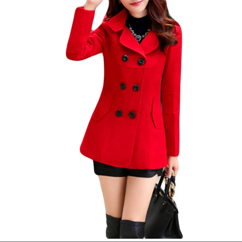 Elegant Long Ladies Wool Coats Bodycon Double Breasted Long Sleeve Women Winter Coats
