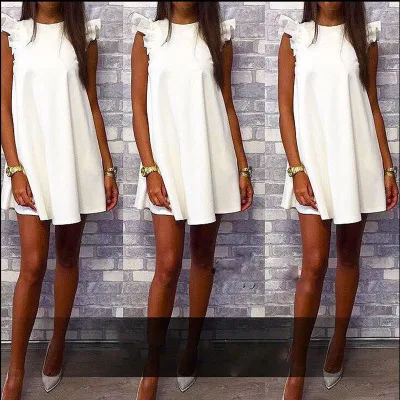 

Fashion Women Dresses Solid Beach Party Summer Short Sleeve Loose Mini Dress Vestidos