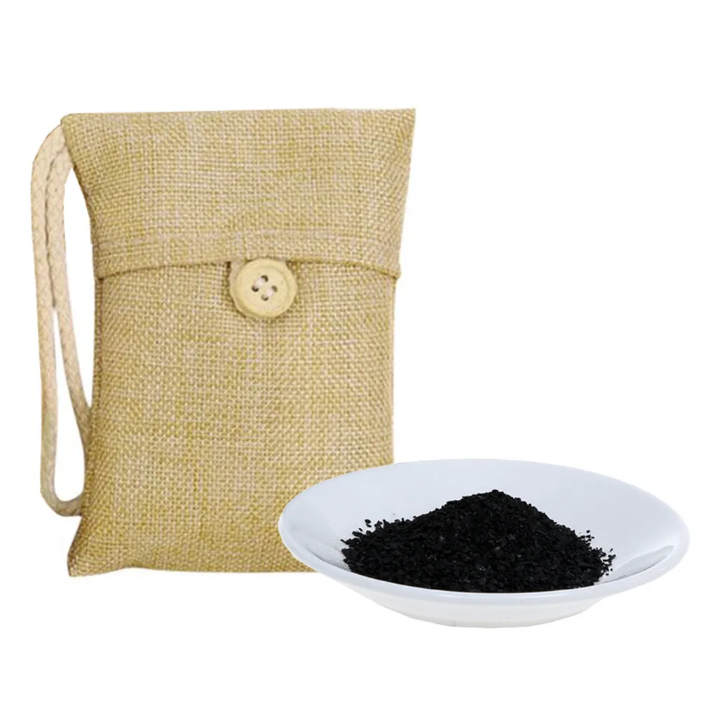 

Mini air purifier Natural linen bags bamboo charcoal shoes smell Eliminator dry deodorant shoe bag, Black