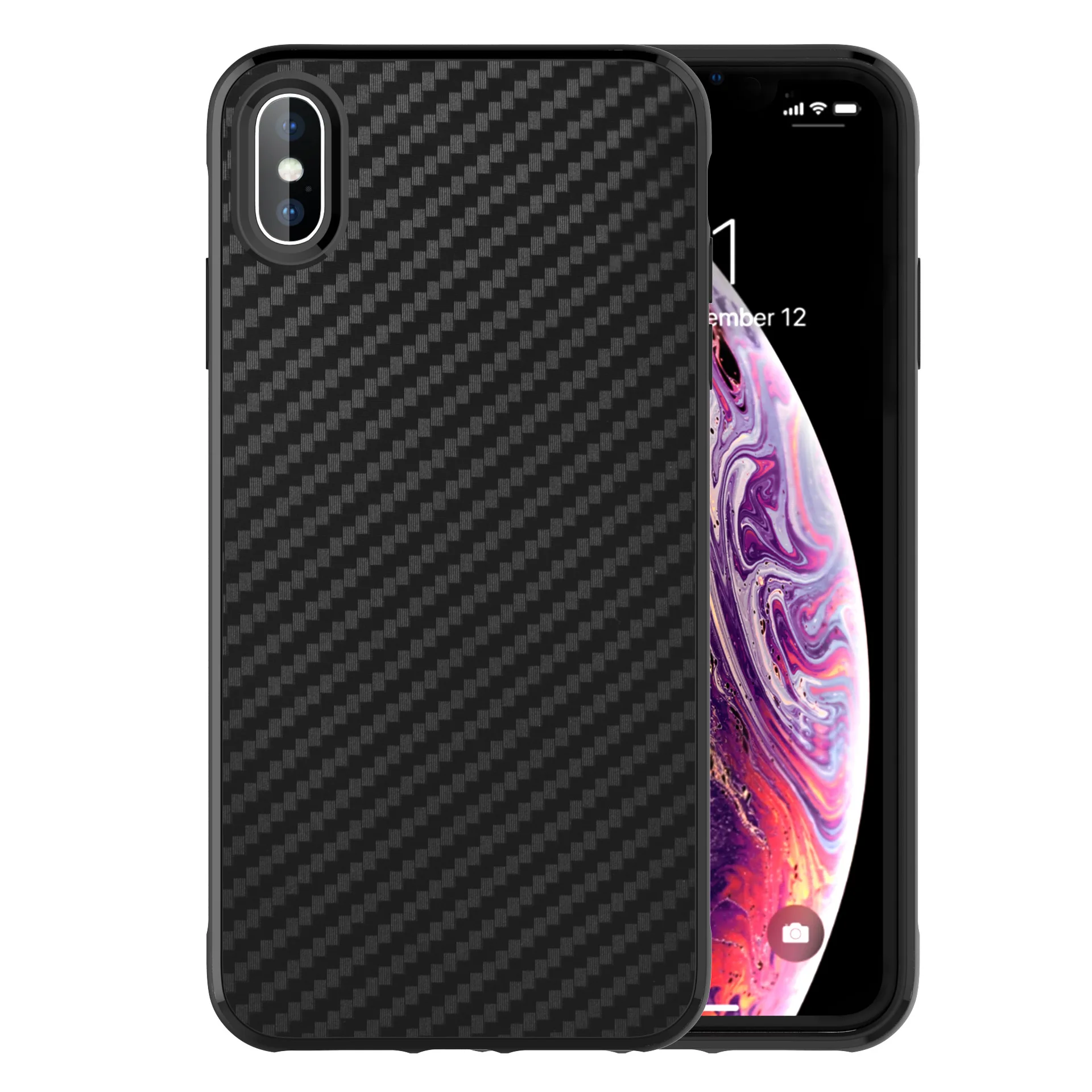 

Good quality carbon fiber phone case for iPhone xs max soft shockproof tpu 360 protective back cover for Apple 6.5inch, Black