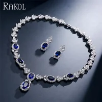 

RAKOL Wedding Bridal jewelry Zircon Stone Pendant Women Necklace Earrings Jewelry Set S234