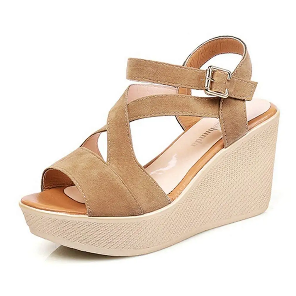 CYBLING Women's Casual Open Toe Strappy Mid Heel Wedge Sandals Summer Platform Shoes