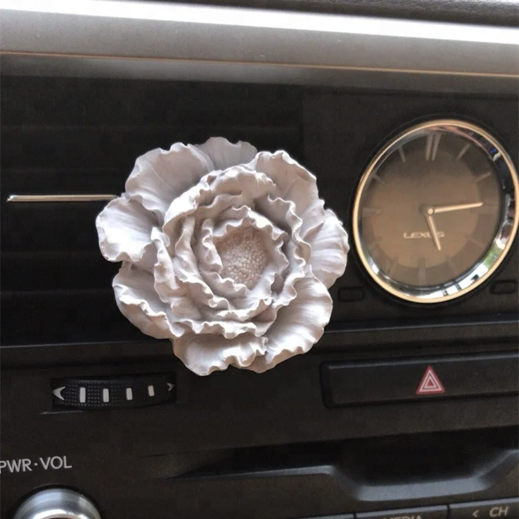 

Grey Peony Shaped Ceramic Flower Scented Car Vent Clip Air Freshener Fragrance Oil Aroma Stone Diffuser
