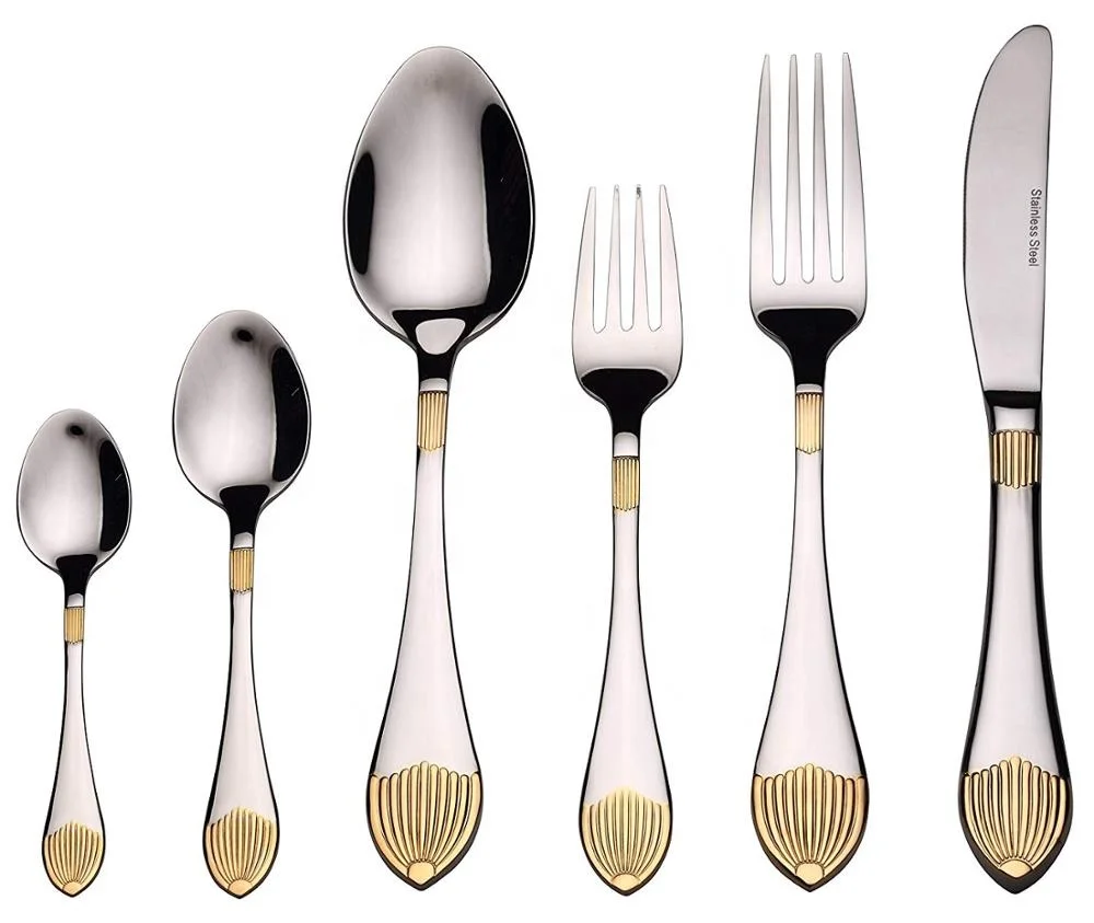 Inox Italy Silverware 24k Gold Plated Stainless Steel Cutlery Set 72