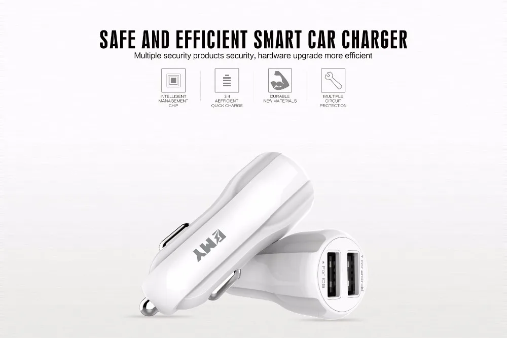 3.4A dual usb car charger 2 usb port multi-function car chargers cables for gifts