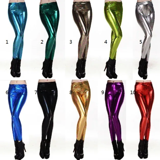 

coldker 1980s Leggings Shiny Metallic 70s Disco Pants Girls Ladies Fancy Dress Costume