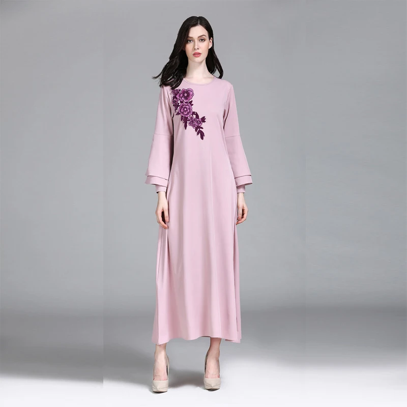 

Tunic Abaya Dubai Dresses Women Embroidery Ankle Length Dress Ladies Evening Dress Wedding Kaftan Robe Muslim Long Maxi Dress, Blue /pink