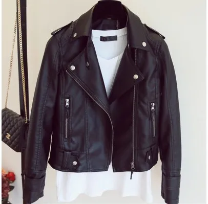 

Female New Design Spring Autumn PU Leather Jacket Faux Soft Leather Coat Slim Black Motorcycle jaqueta de courro feminina