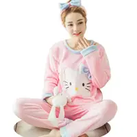 

Women's Flannel Pajamas Autumn/Winter Pajamas Set Women Long Sleeve Sleepwear Suit Warm CuteTops+Pants Sleep Home Female Pyjama