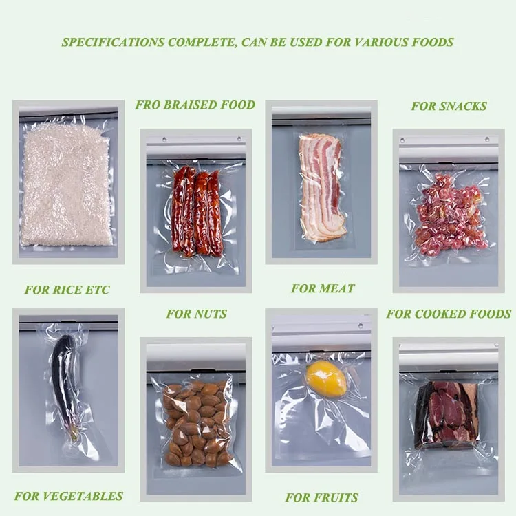Plastic Mylar Custom Printed Sealer Pouches Clear Transparent Food