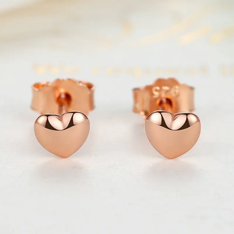 

New Trendy Hearts Shape 925 Silver Rose Gold Plated Jewelry Small Stud Earrings