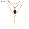 Baoyan Black Marble Stone Pendant Three Gold Chain Multilayer Necklace China Wholesale Stainless Steel Jewelry
