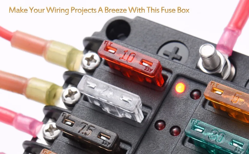 12 Way Waterproof Blade Fuse Holder Auto Fuse Block Box With Led