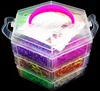 hot sale 4000 pcs rainbow colorful loom rubber bands set for DIY gift in hexagon box 3 layers