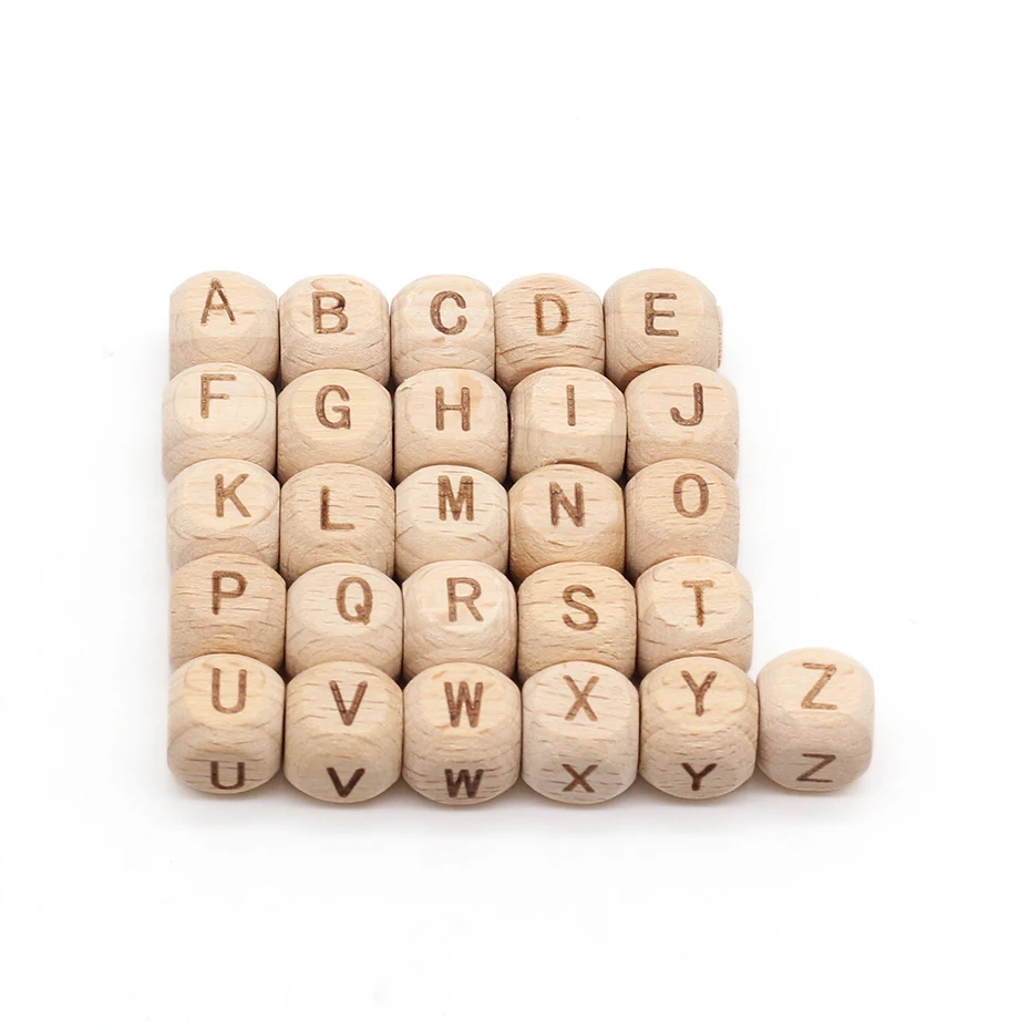 26 square letters beads natural jewelry making DIY accessories beech wood letter beads