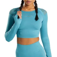 

2020 Women yoga gym fashion clothes seamless workout sport long sleeves fitness crop tops